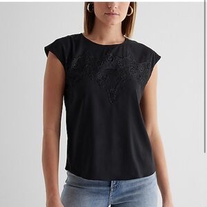 NEW Satin Crew Neck Lace Front Gramercy Tee